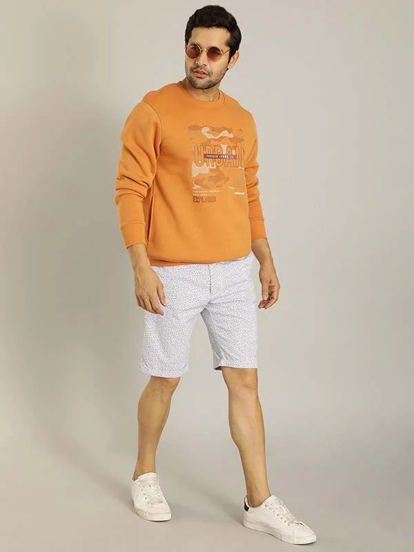 Indian Terrain Men's Slim Fit Printed White Shorts